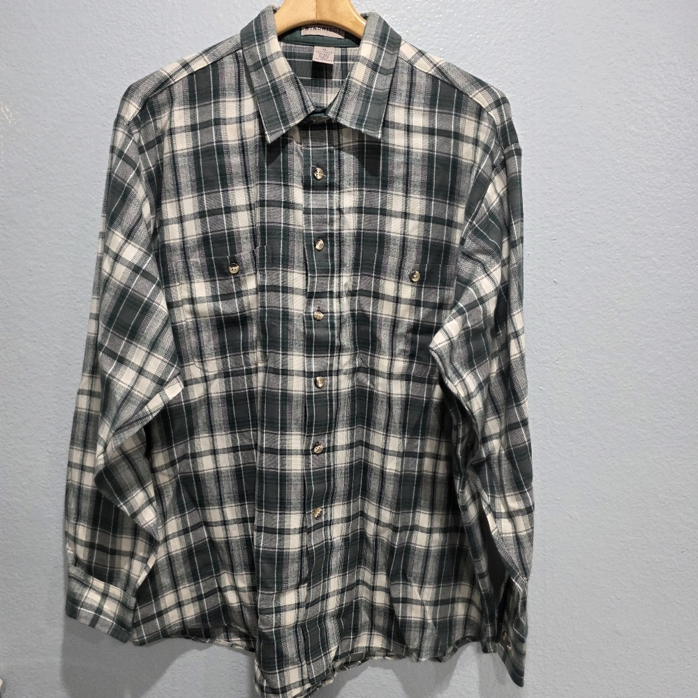 Windridge Green Vintage Plaid Button-Up Shirt XL Breen/White